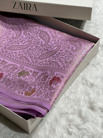 Banarasi Lavender Shade Flower Minakari Brocade Pure Caramel Mango Silk Saree CS-20