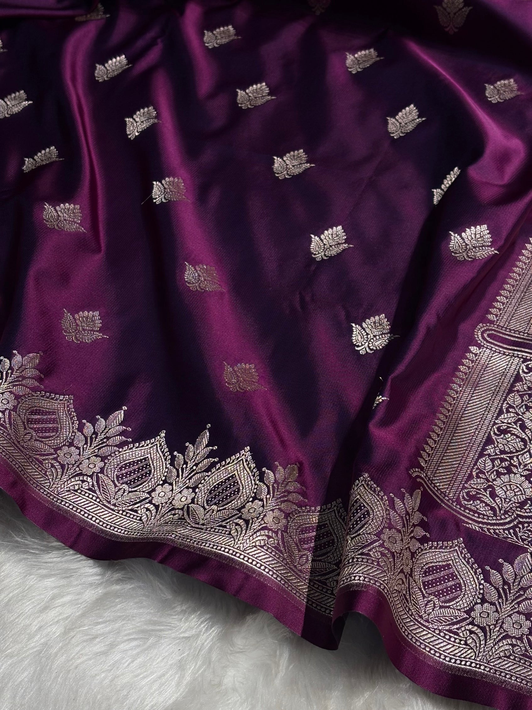 Wine Floral Boota With Floral Border Mashru Silk Saree MSM-80
