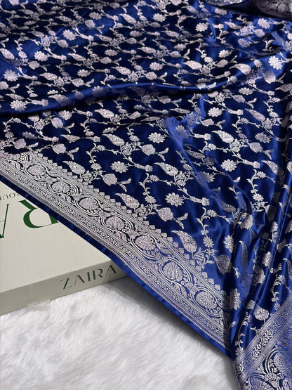 Royal Blue Shades Jaal Mashru Silk Saree MS42