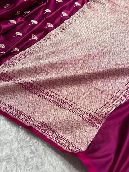 Wine Shades Banarasi Boota Pattern Floral Mashru Silk Saree