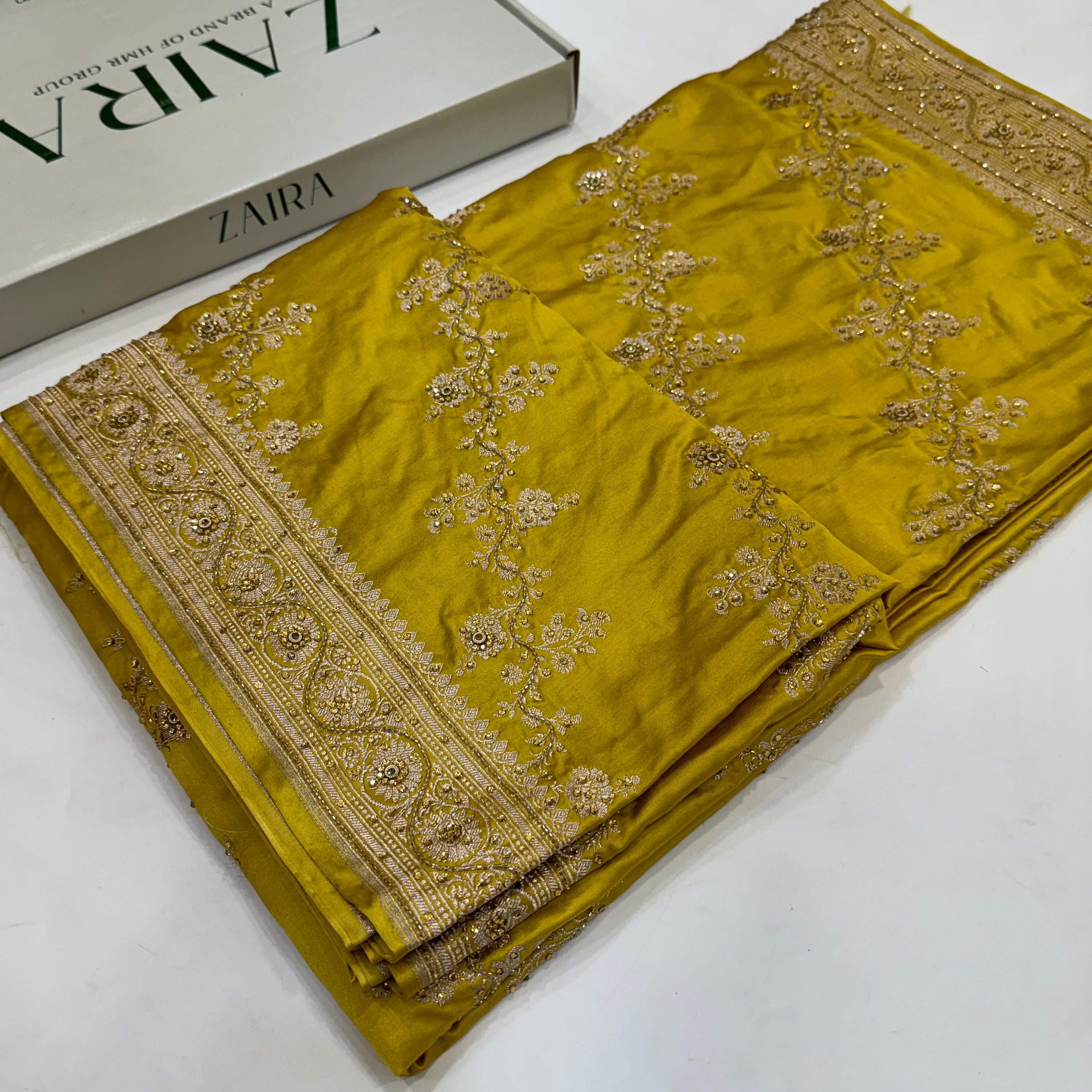 Lemon Mustard Mashru Silk with Ari and Stone BSC1