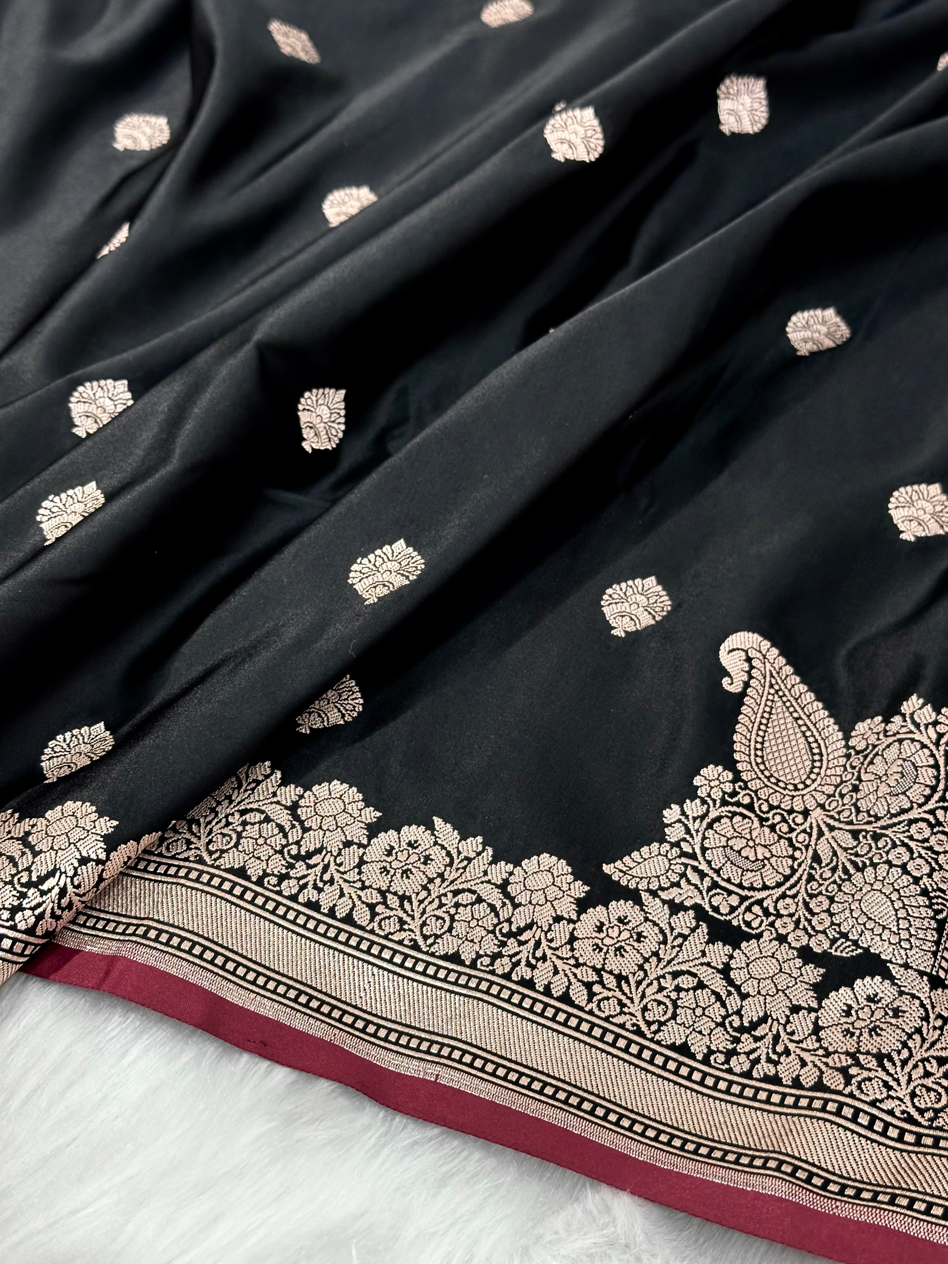 Black Shades Floral Boota Mashru Silk Saree