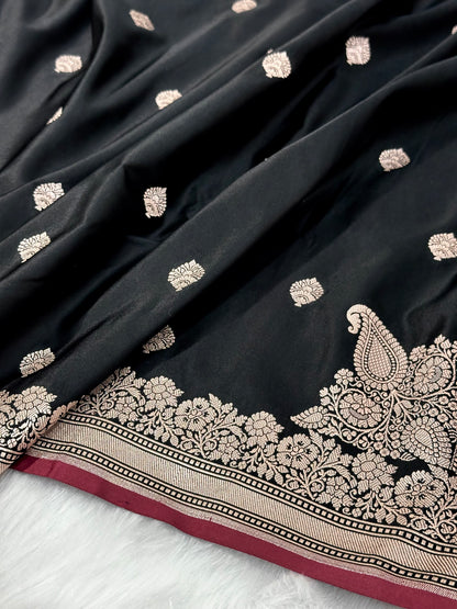 Black Shades Floral Boota Mashru Silk Saree