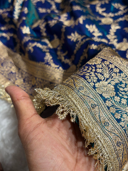 Peacock Banarasi Jaal Satin Silk Saree with gotta patti SSGP14