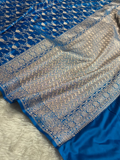 Banarasi Firozi Shades Floral Mashru Silk Saree MS92