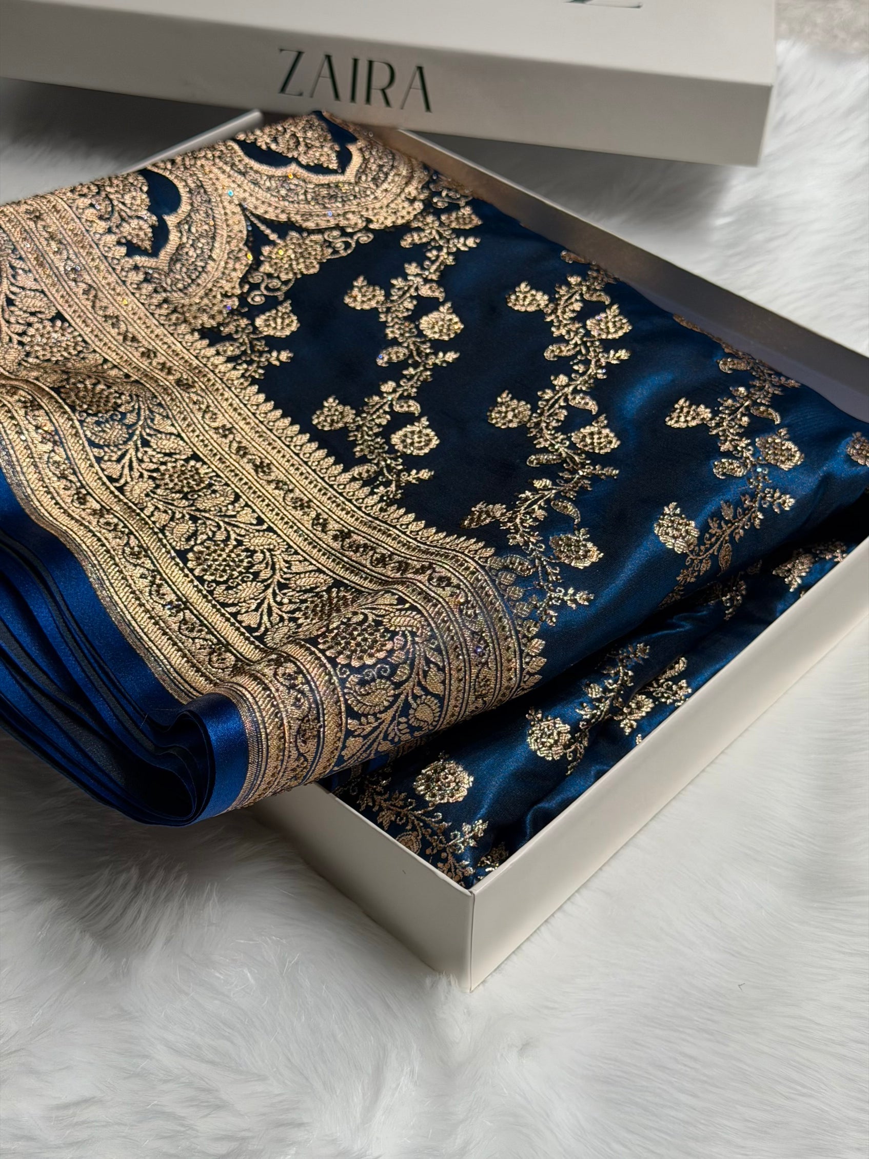 Banarasi German Blue Satin Cross with Swarovski Stone BSS11