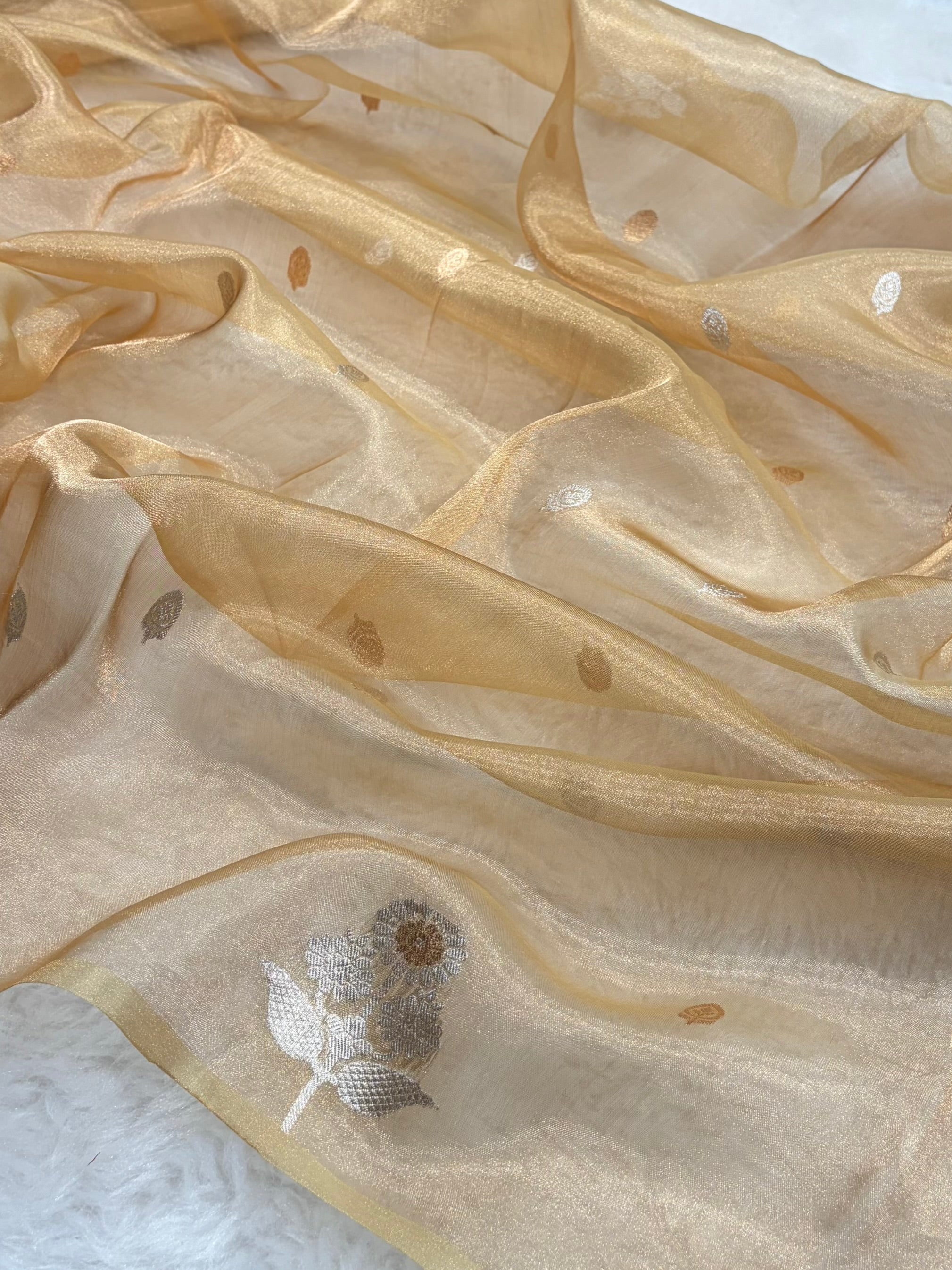 Tusser Bananasi Floral Shades Pure Tissue Silk Saree PT-39