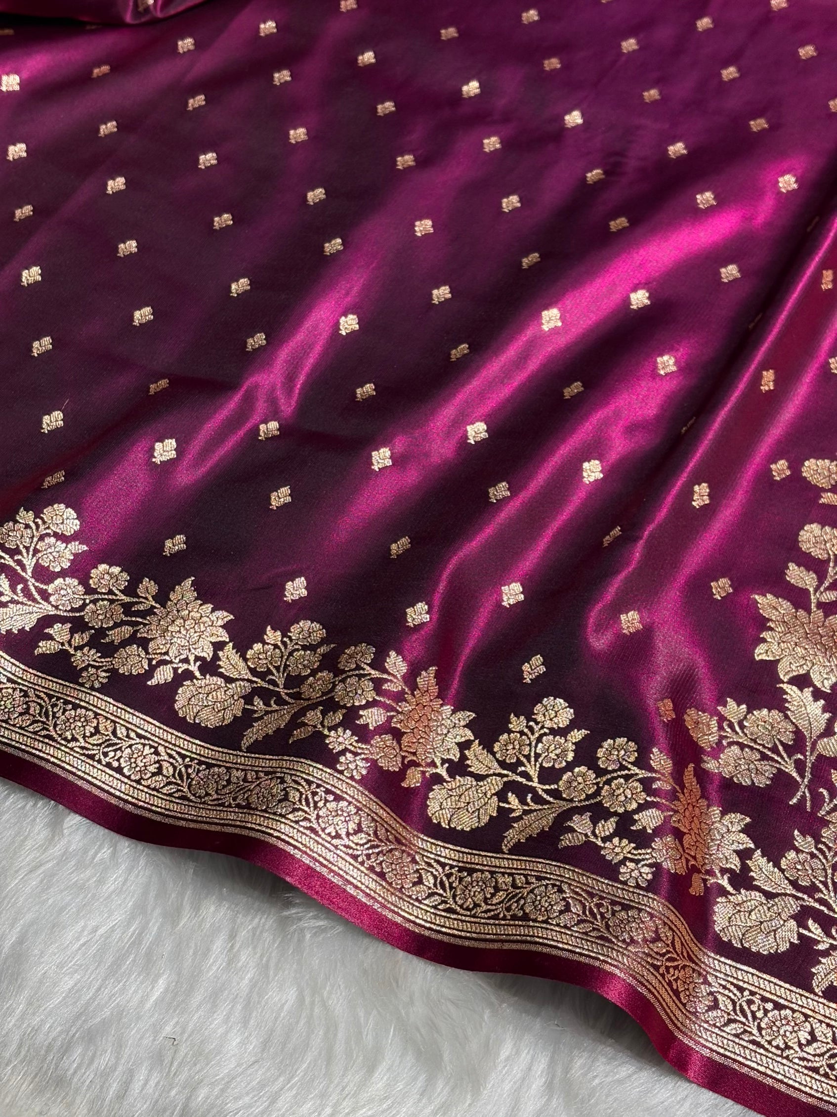 Satin Silk Floral Booti in Wine SS25