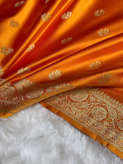 Fire Gold Floral Boota Pattern Satin Katan Silk Saree SK71