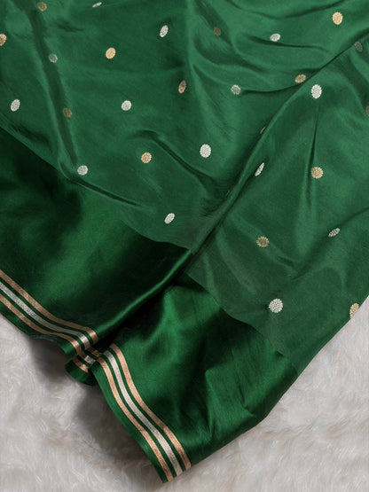 Bottle Green Shade Handwoven Kaduwa Pure Katan Raw Mango Silk RM-01