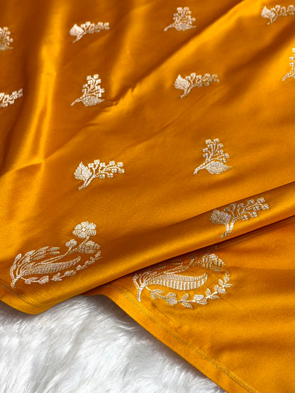 Mustard Boota With Floral Border Mashru Silk Saree MSM-91