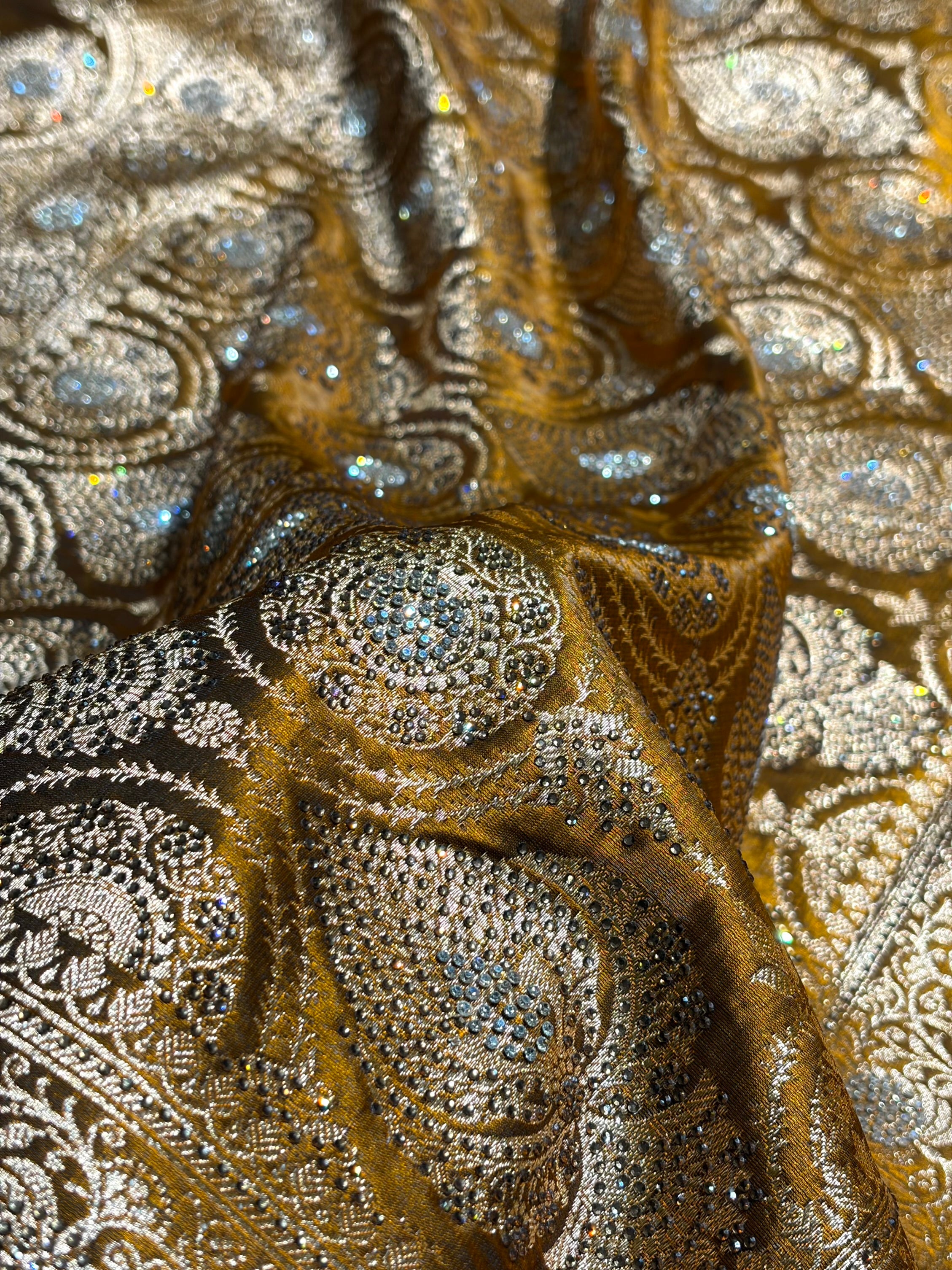 Satin Silk Saree Banarasi Swarovski Work Jaal in Mehendi Shades BSS23 (R)