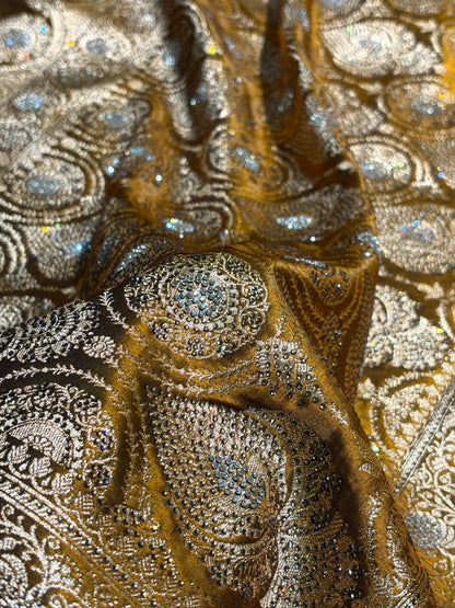 Satin Silk Saree Banarasi Swarovski Work Jaal in Mehendi Shades BSS23 (R)