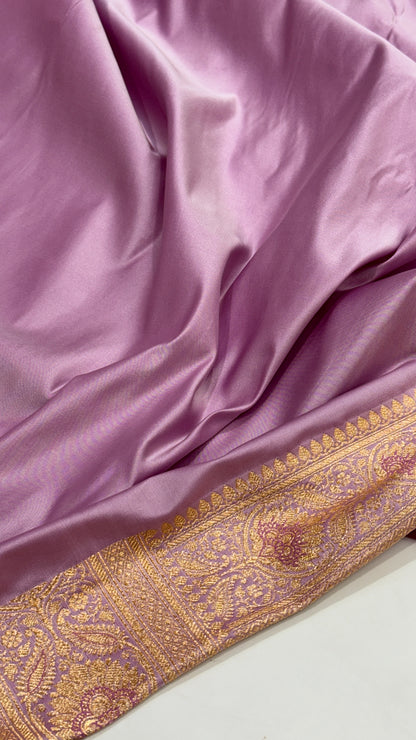 Floral boota Satin katan Silk Saree In lilac Shades