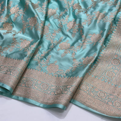 Powder Blue Floral Jaal Mashru Silk Saree