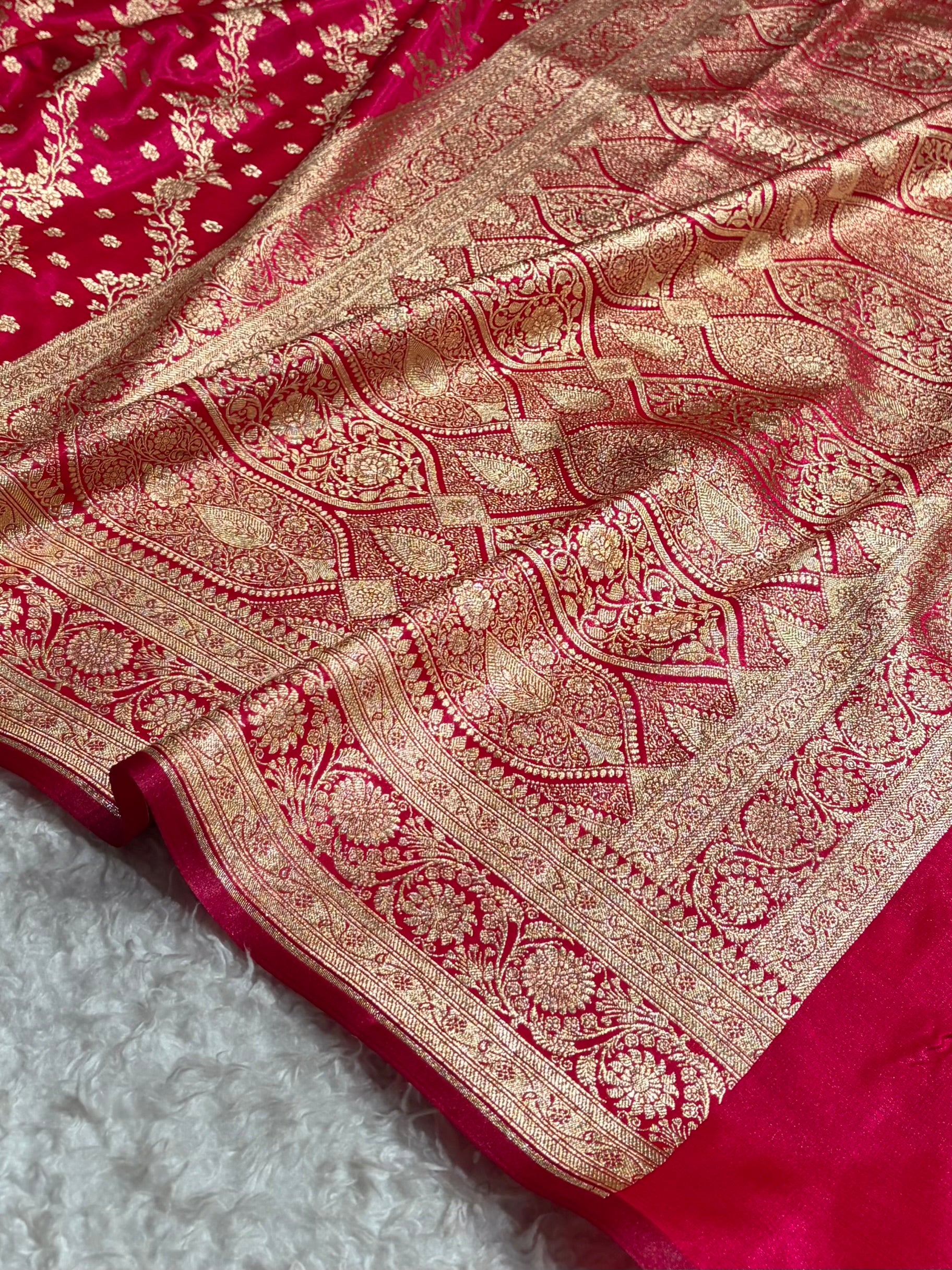 Satin Silk Saree Cross with Booti in Cross Rani Shades SS24