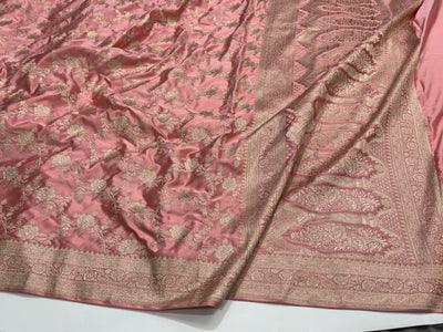 Peach Floral Jaal Mashru Silk Saree