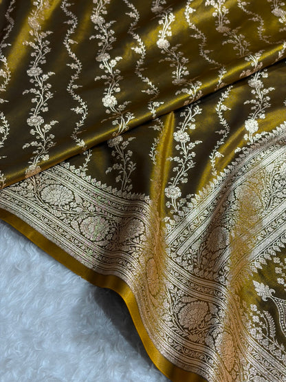 Satin Silk Cross Pattern in Mahndi Shades SS37