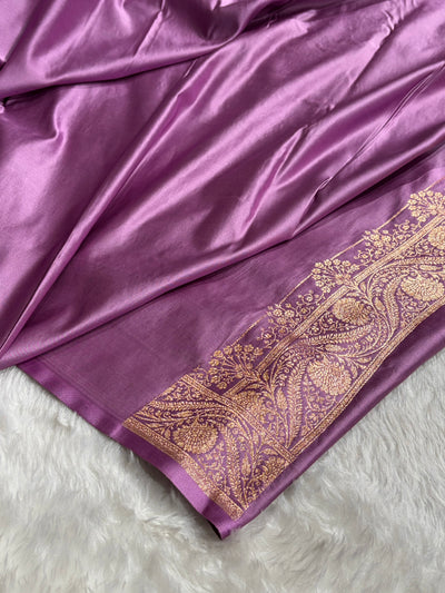 Banarasi Satin Katan Saree Jaal Pattern In Dusty Lavender Shades SK133