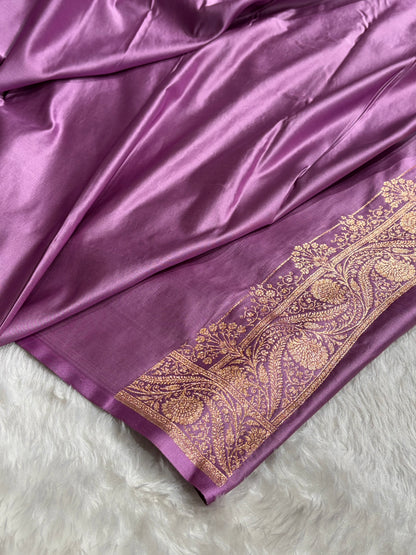 Banarasi Satin Katan Saree Jaal Pattern In Dark Lavender Shades SK133