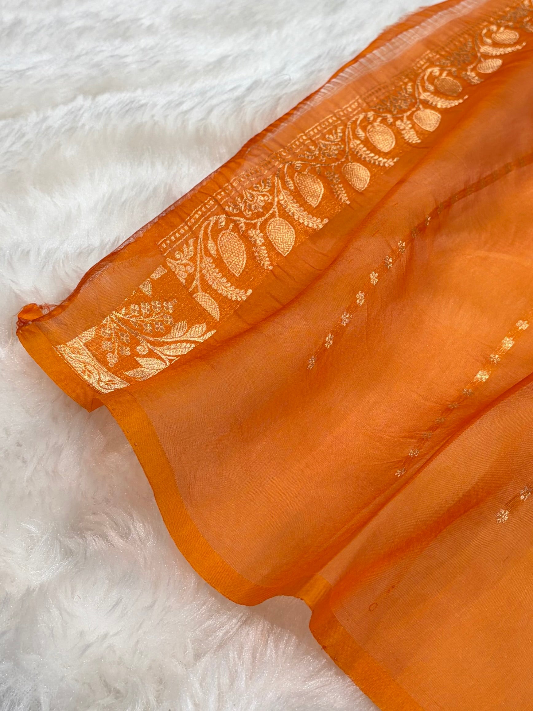Pure Banarasi Organza Orange Shades Floral Banarasi Silk Saree PO-25