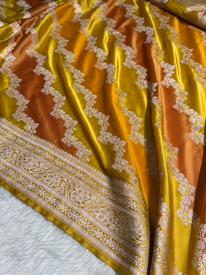 Mustard Rangkat Mashru Silk Saree With Cross Pattern MSRK02