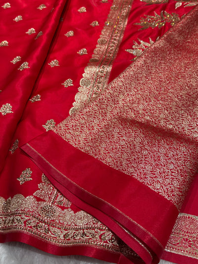Red Boota Wih Swarovski Work With brocade blouse