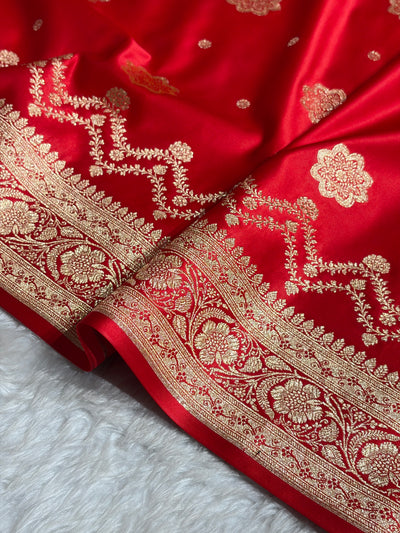 Banarasi Satin Katan Saree Floral Boota Pattern in Red Shades SK146