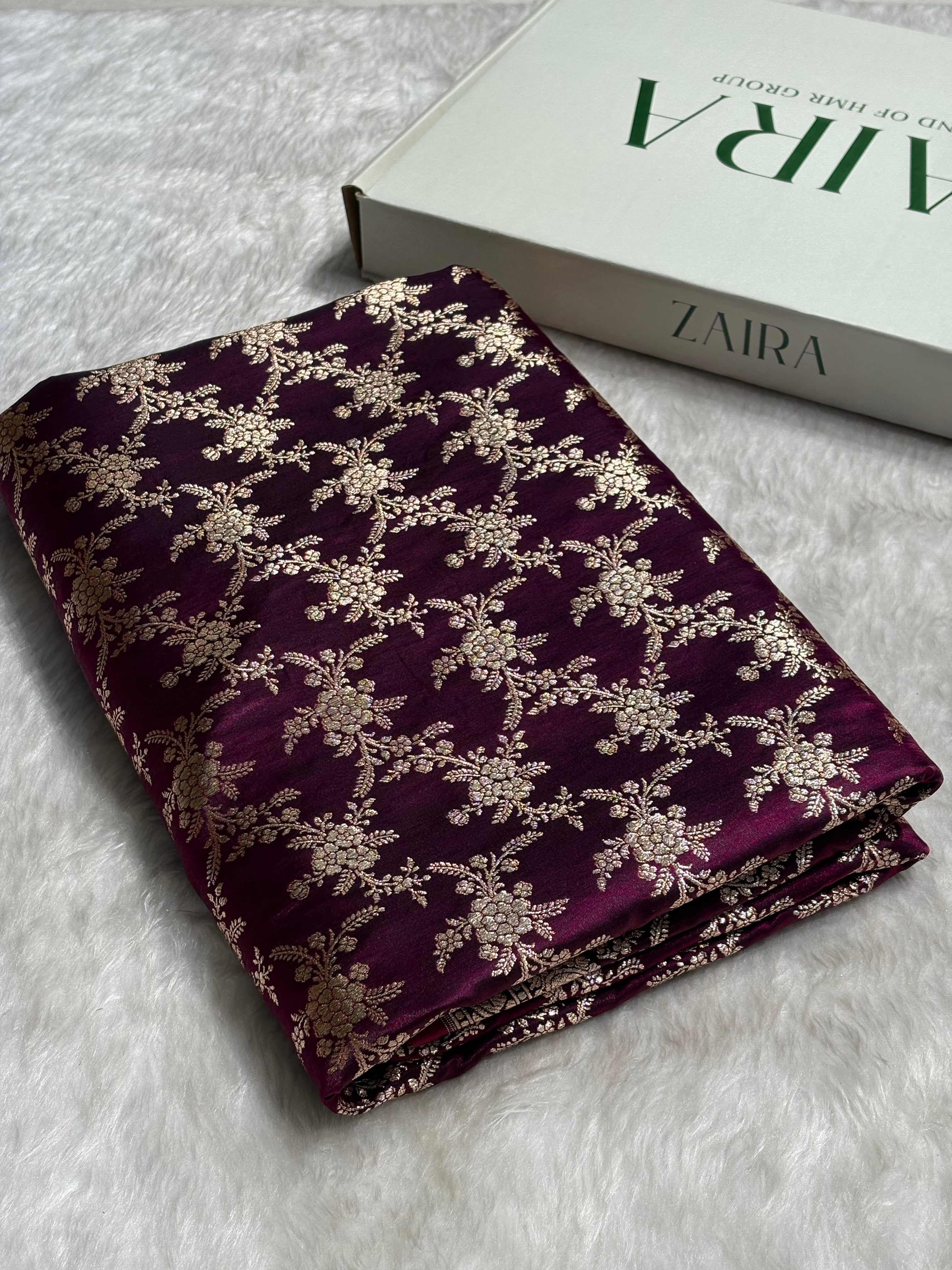 Light Wight Satin Silk Jaal in Wine Shades with brocade Blouse SS16