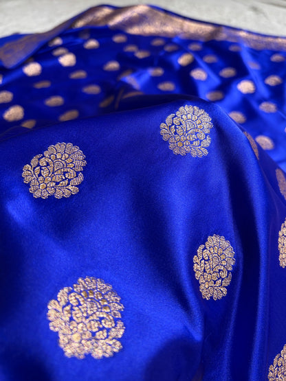 Banarasi Satin Katan Saree With Boota in Royal Blue Shades SK109
