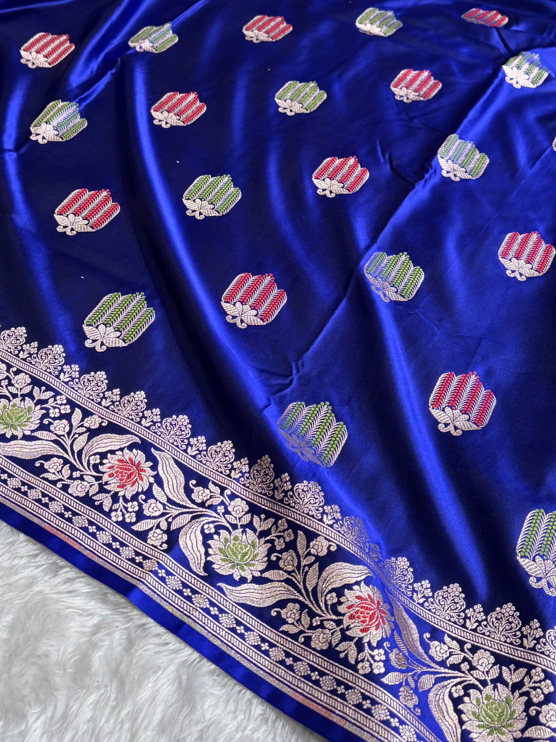 Royal Blue Shades Banarasi Boota Pattern Minakari Floral Mashru Silk Saree MSM-122