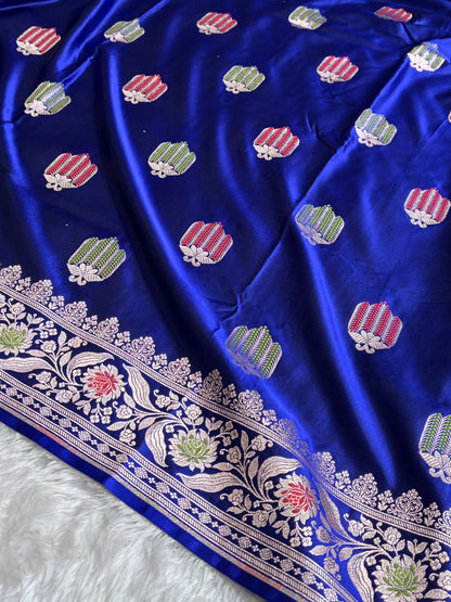 Royal Blue Shades Banarasi Boota Pattern Minakari Floral Mashru Silk Saree MSM-122