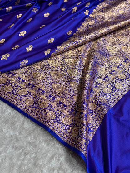 Royal Purple Shades Floral Booti Motif Satin Katan Silk saree SK61