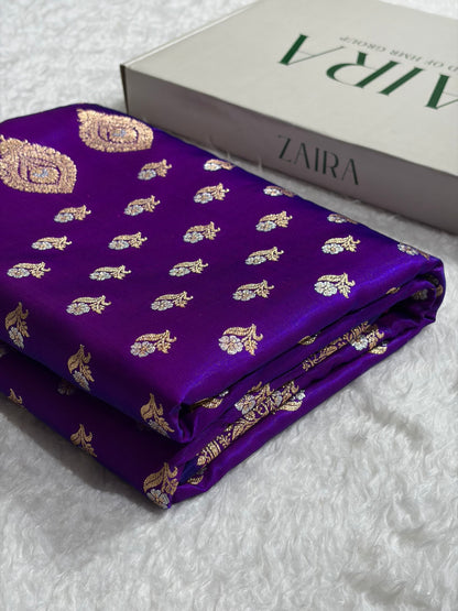 Banarasi Satin Silk Meena Boota in Purple Shades SS38