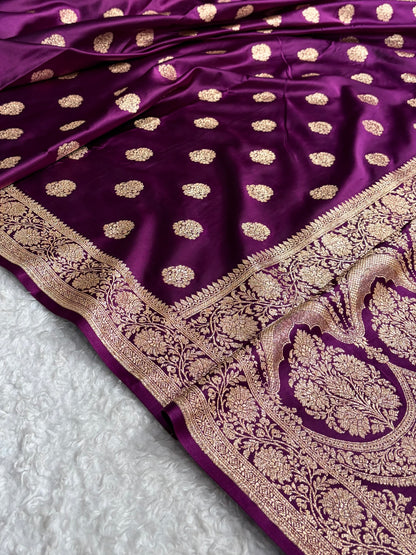 Banarasi Satin Katan Saree With Boota in Wine Shades SK109