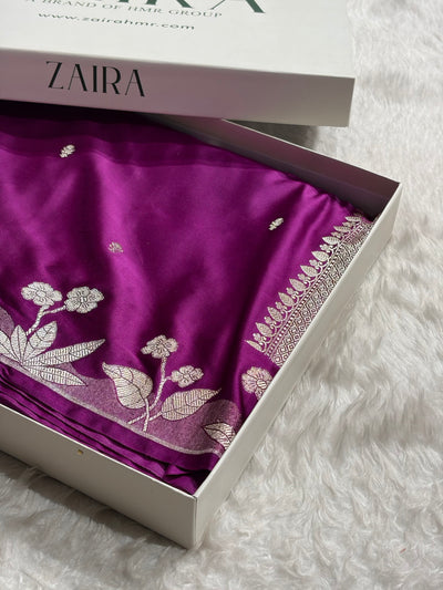 Wine Shades Floral Border Booti Mashru Silk Saree