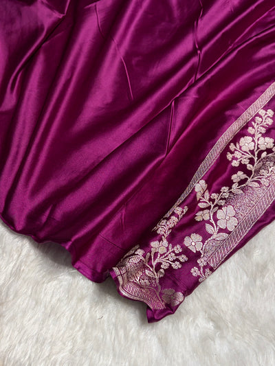 Wine Shades Minakari Floral Border Booti Mashru Silk Saree MCS75