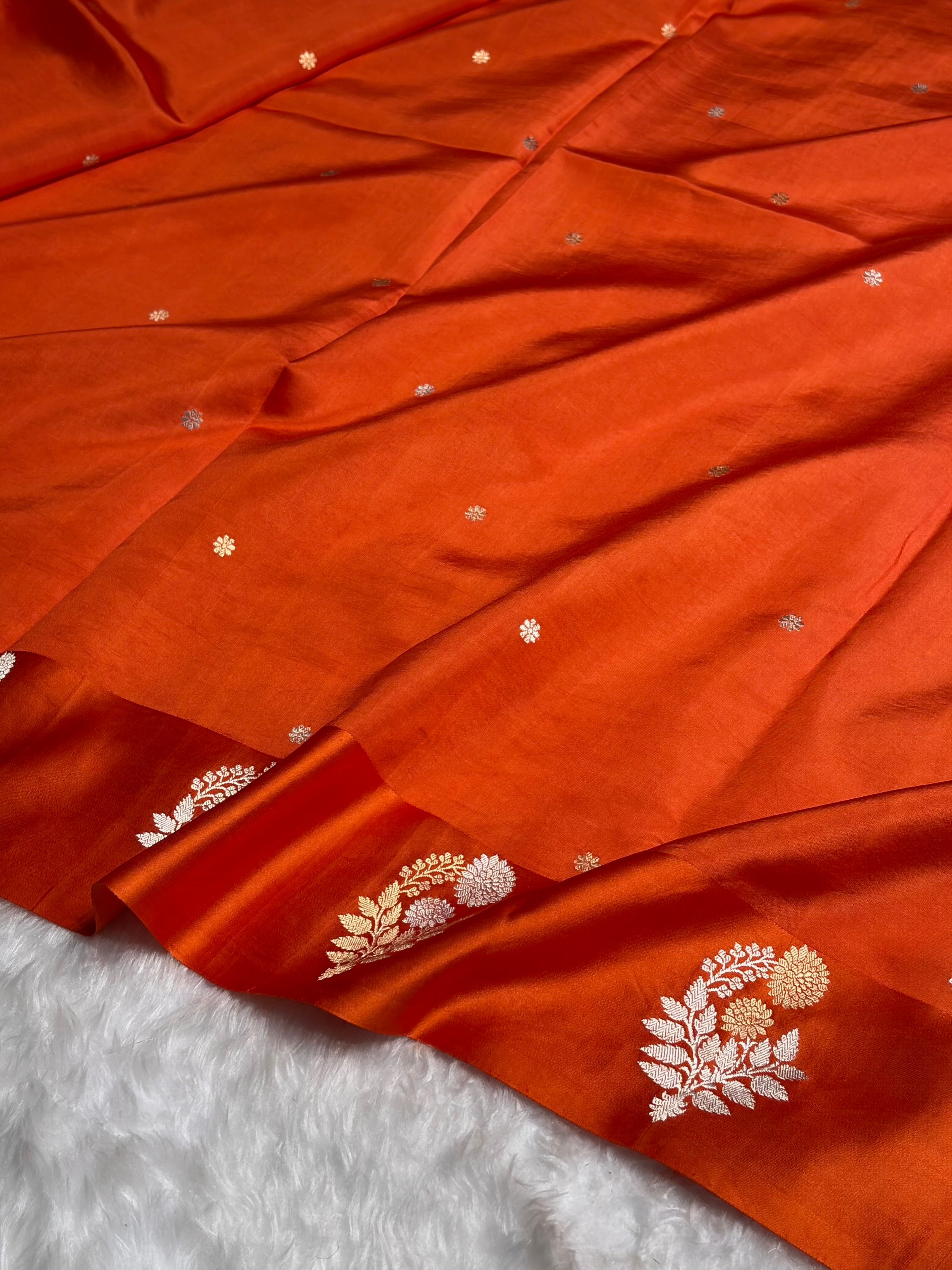 Orange Shade Handwoven Kaduwa Pure Katan Raw Mango Silk RM-05