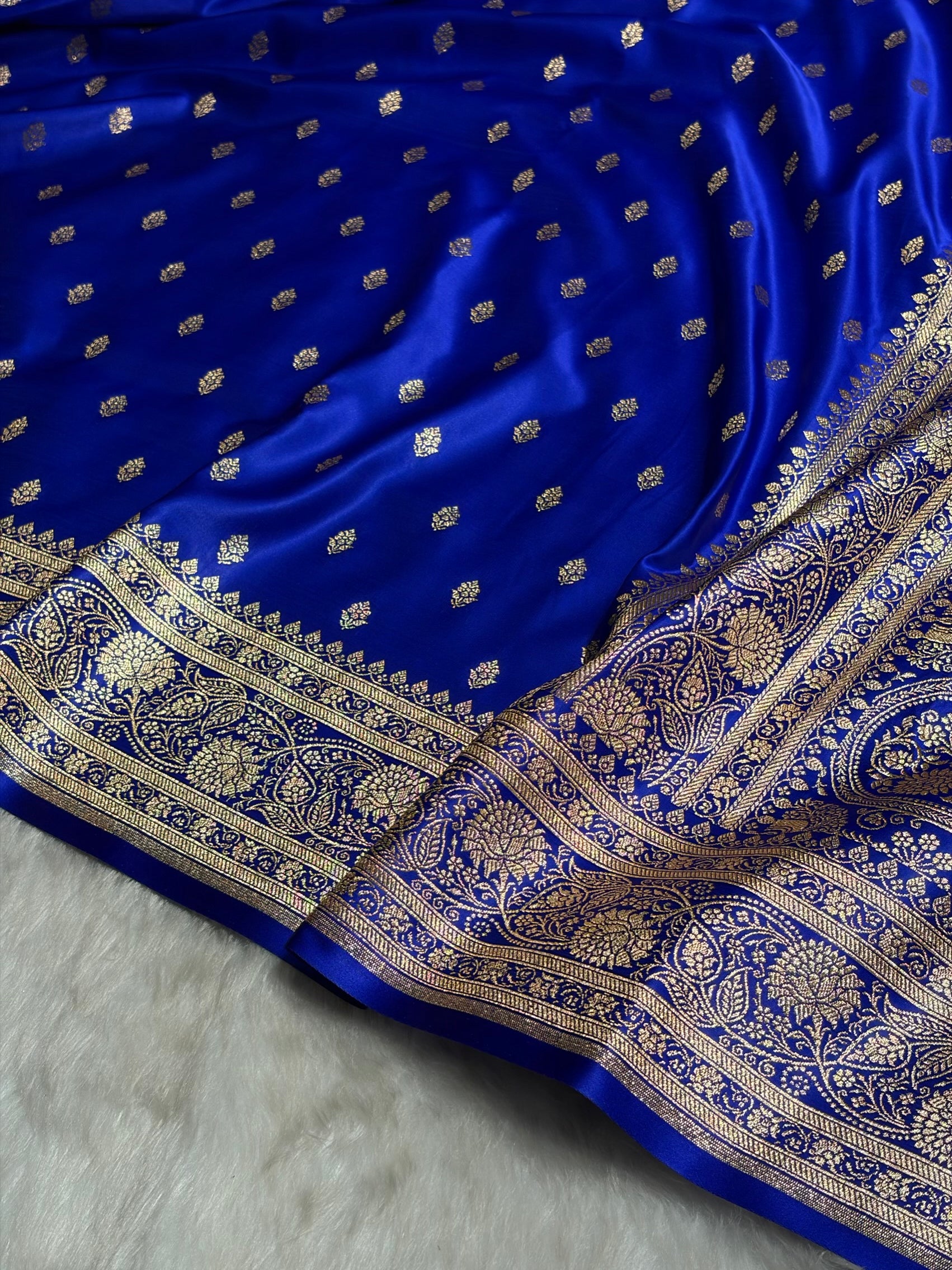 Royal Blue Booti Pattern Satin Katan Silk Saree SK53