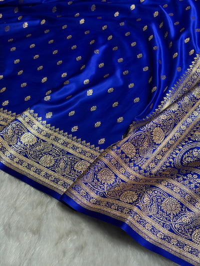 Royal Blue Booti Pattern Satin Katan Silk Saree SK53