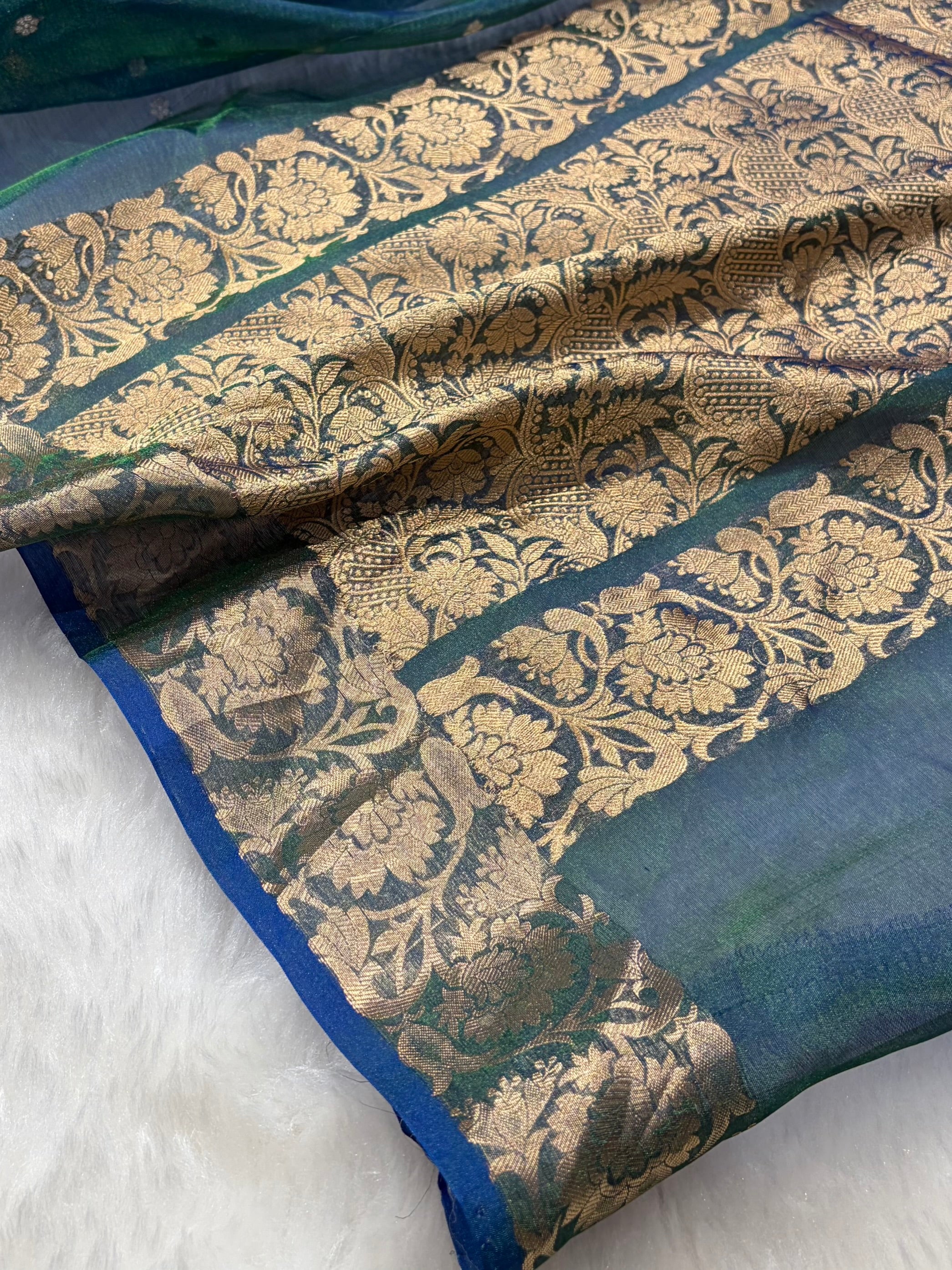 Royal Blue Bananasi Floral Shades Pure Tissue Silk Saree PT-42