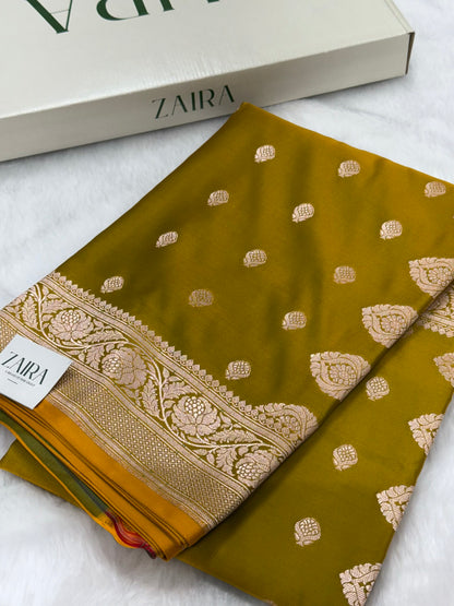 Mehendi Green Shades Floral Boota Mashru Silk Saree MSM-02