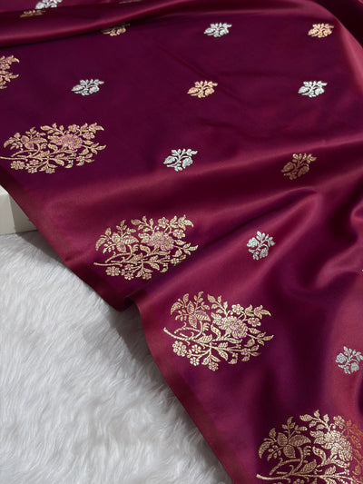 Magentic Red Shades Banarasi With Floral Border Mashru Silk Saree MSM-126