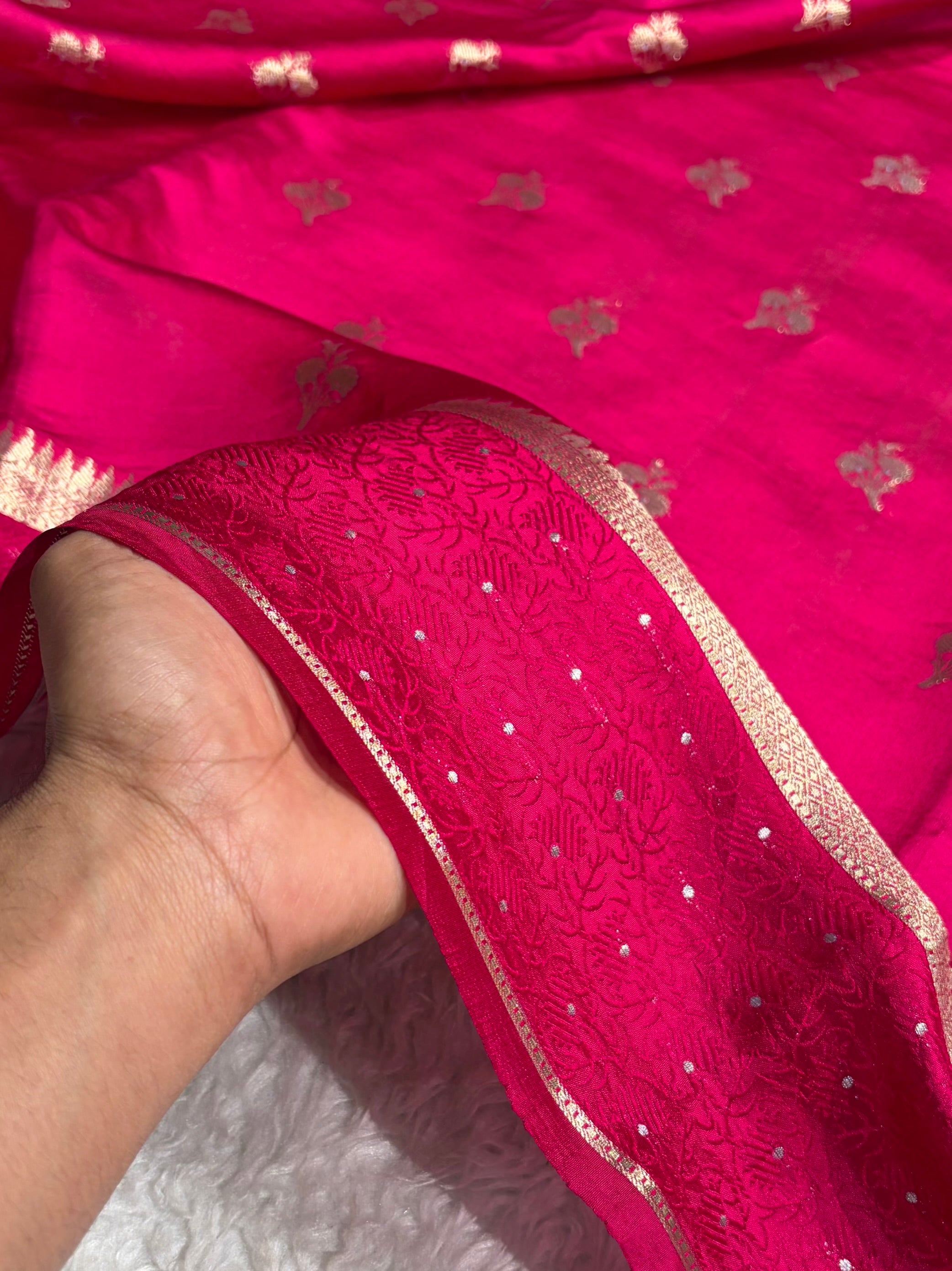 Rani Shade Flower Boota Pure Caramel Mango Silk Saree CS-15