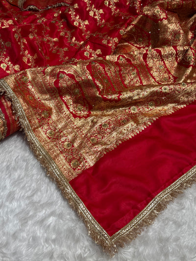 Bridal Red Cross with Ari and stone work and Edge with gotta Patti BSSGP11