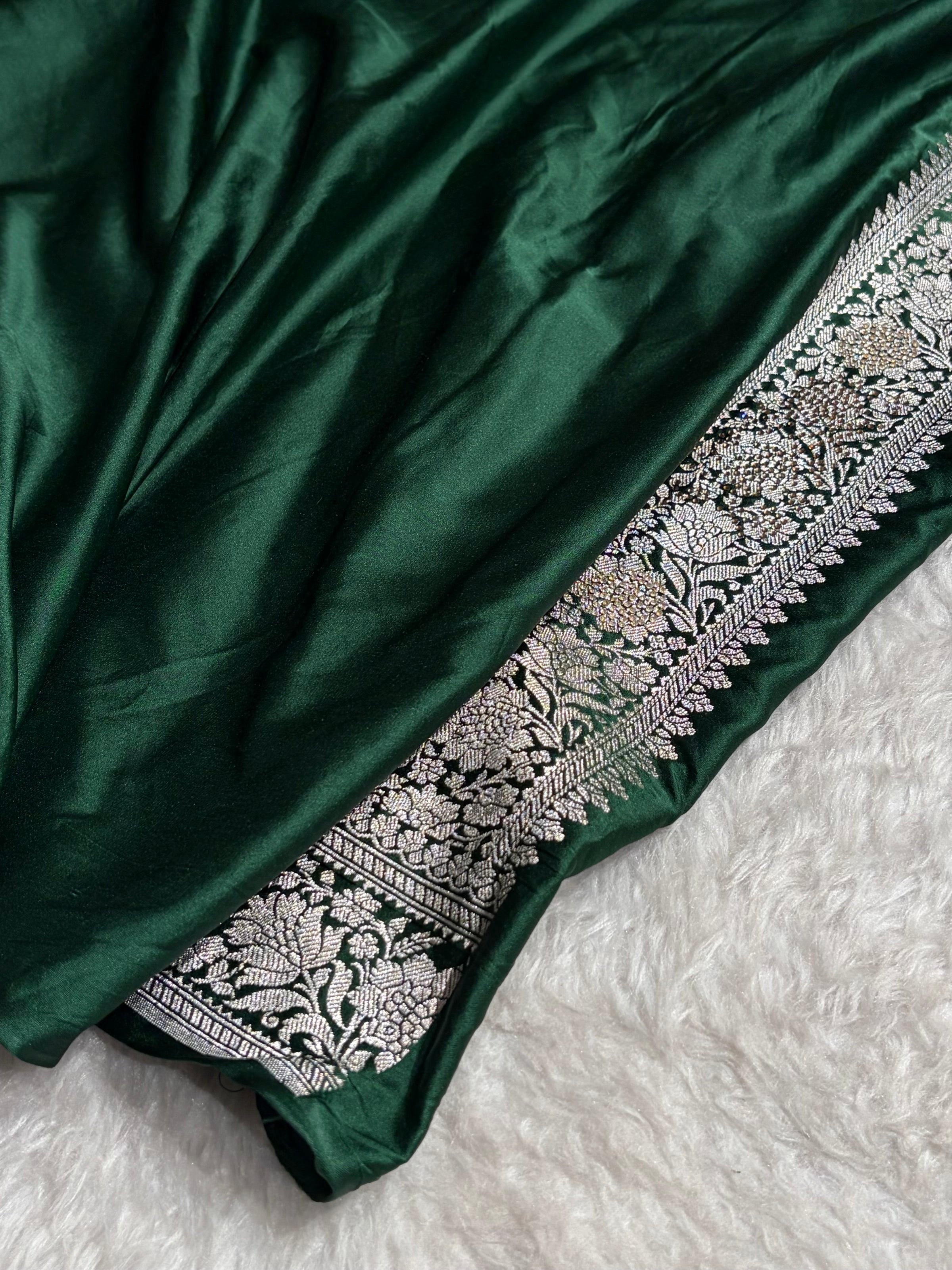 Beautiful Bottle Green Booti with Swarovski Work Mashru Silk Saree BMS09