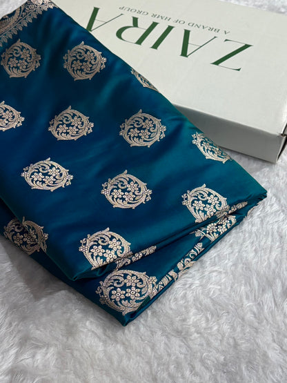 Banarasi Peacock Shades Banarasi Boota Pattern Floral Mashru Silk Saree MSM-104