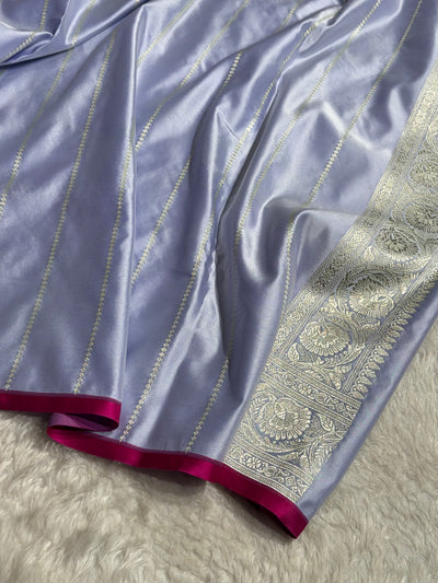 Powder Lavender Shade With Jaal Tonchoi Pattern Mashru Silk Saree