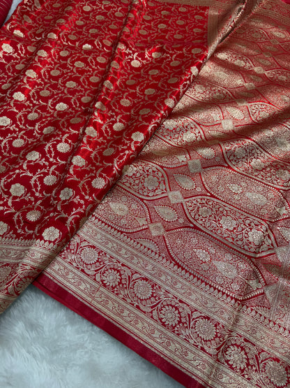 Ultra Light Weight Satin Silk Jaal in RED Shades