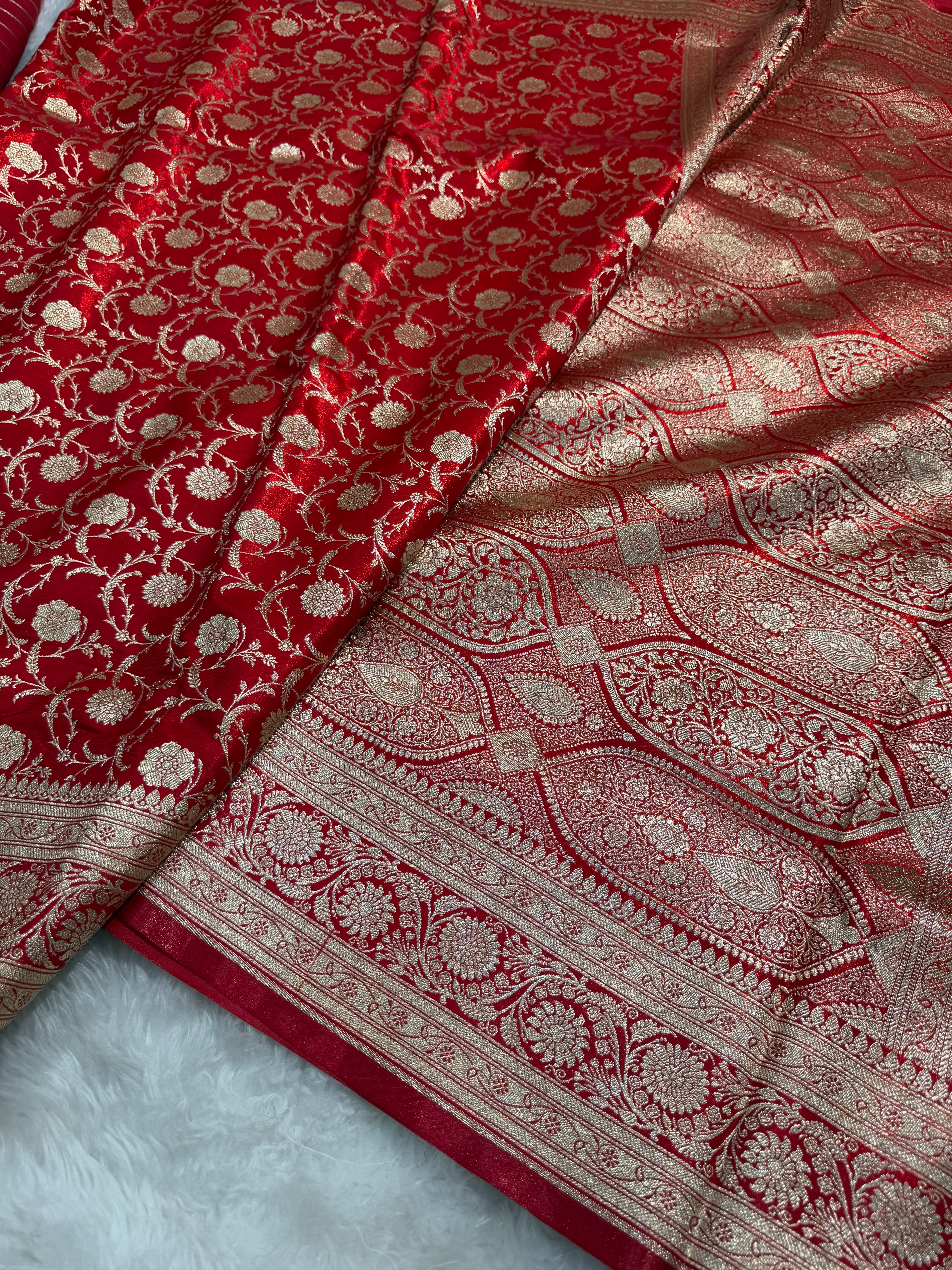 Ultra Light Weight Satin Silk Jaal in RED Shades